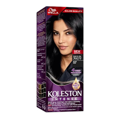 Wella Koleston Intense 302/0 Black Permanent Hair Color – 100% Grey Coverage, 4 Deep Moisturizers, Argan Oil Treatment – Long-Lasting Color for Up to 8 Weeks – Salon Quality - Damoo