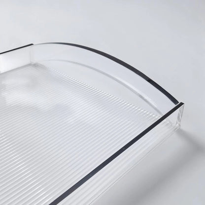 Modern Acrylic Serving Tray with Gold & Silver Arc Handles – Clear Ribbed Organizer Tray (6H x 40L x 27W CM) - Damoo