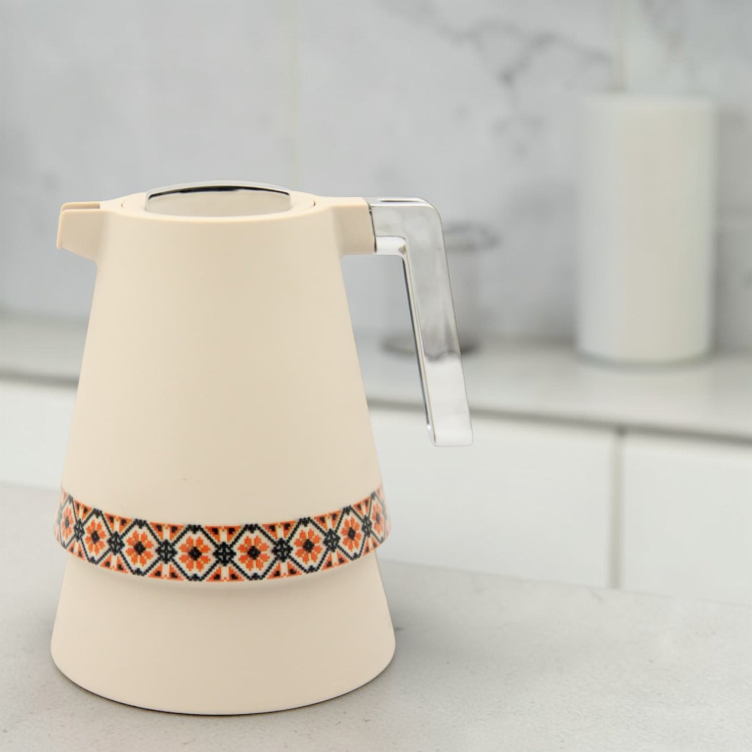 Vacuum Insulated Thermal Coffee & Tea Flask with Arabic Pattern Design, Stainless Steel Inner Thermos Jug, Hot & Cold Beverage Server, Available in Different Colors (23H x 20L × 16W CM) - Damoo