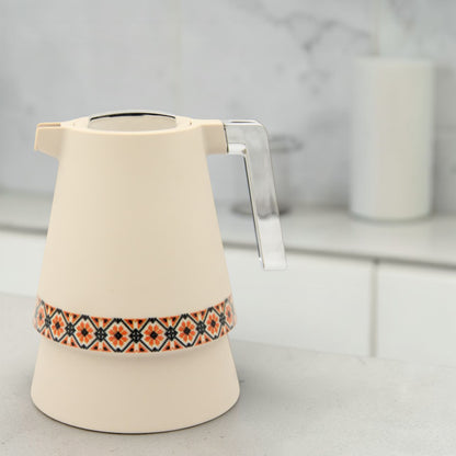Vacuum Insulated Thermal Coffee & Tea Flask with Arabic Pattern Design, Stainless Steel Inner Thermos Jug, Hot & Cold Beverage Server, Available in Different Colors (23H x 20L × 16W CM) - Damoo