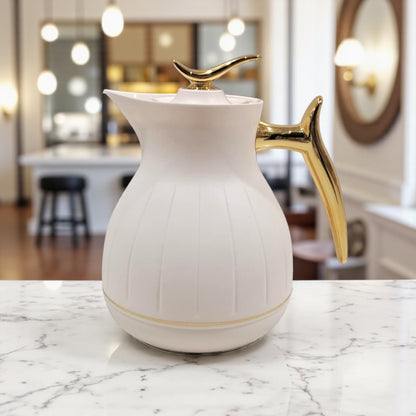 Ansa Premium Cream Thermos Flask with Gold Handle – Elegant Insulated Vacuum Jug for Hot & Cold Drinks - Damoo