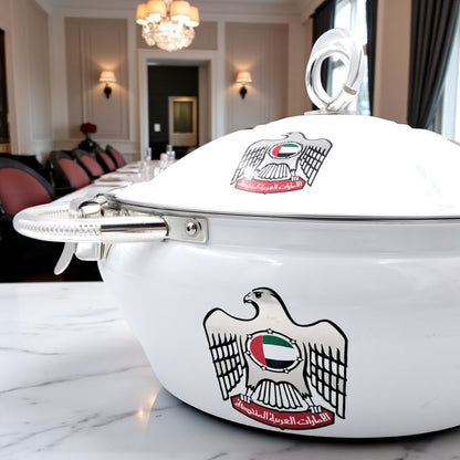 Ansa UAE National Emblem Hotpot 6 Liter – Premium Stainless Steel Double-Wall Insulated Casserole with Locking Lid & Handles – Elegant Food Warmer for Home & Events - Damoo