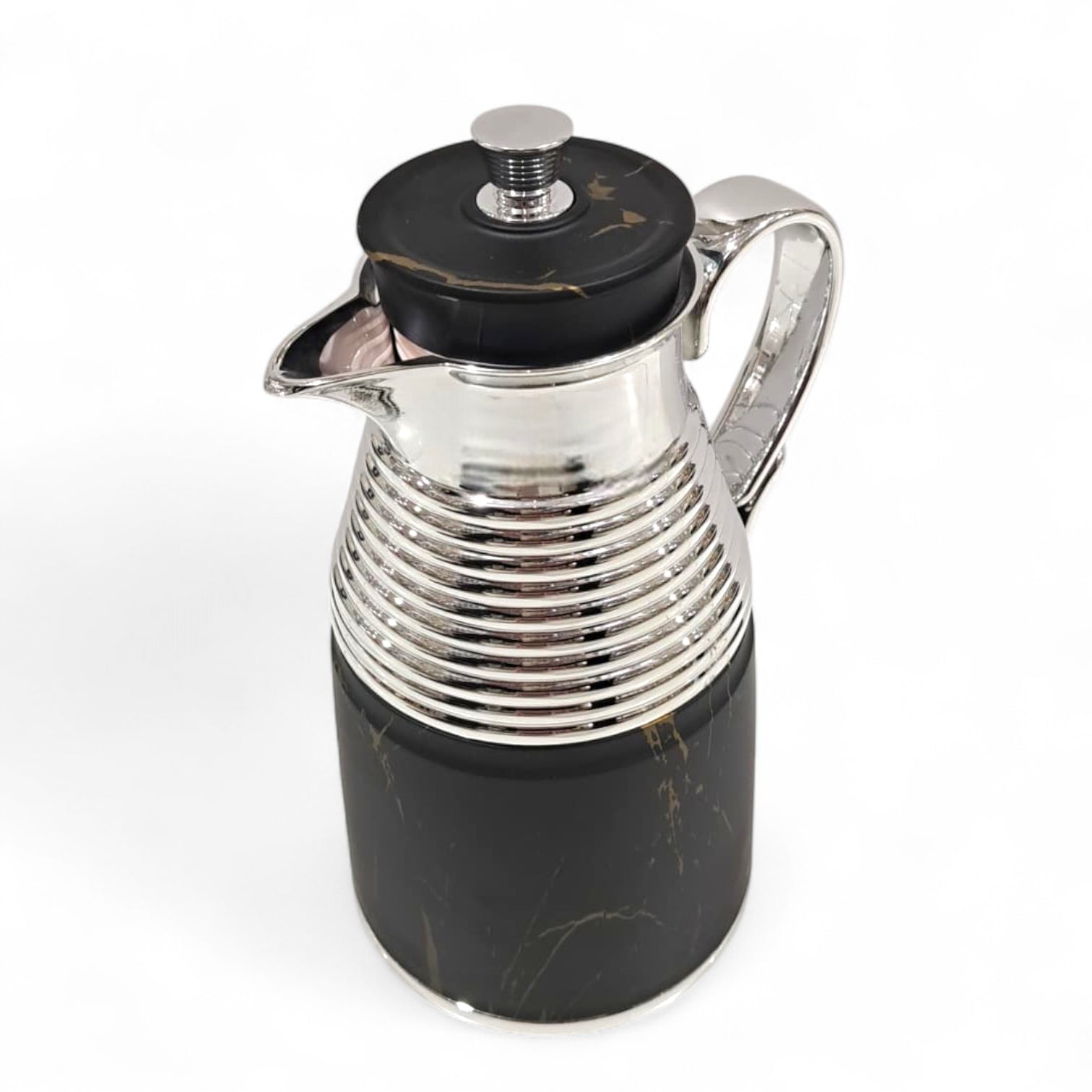 GERMAX Original Black Marble Vacuum Flask 1L – Luxury Gold & Silver Thermos | Premium Glass Liner | 12H Heat Retention | Arabic Coffee & Tea Pot | High-Gloss Metal Finish - Damoo