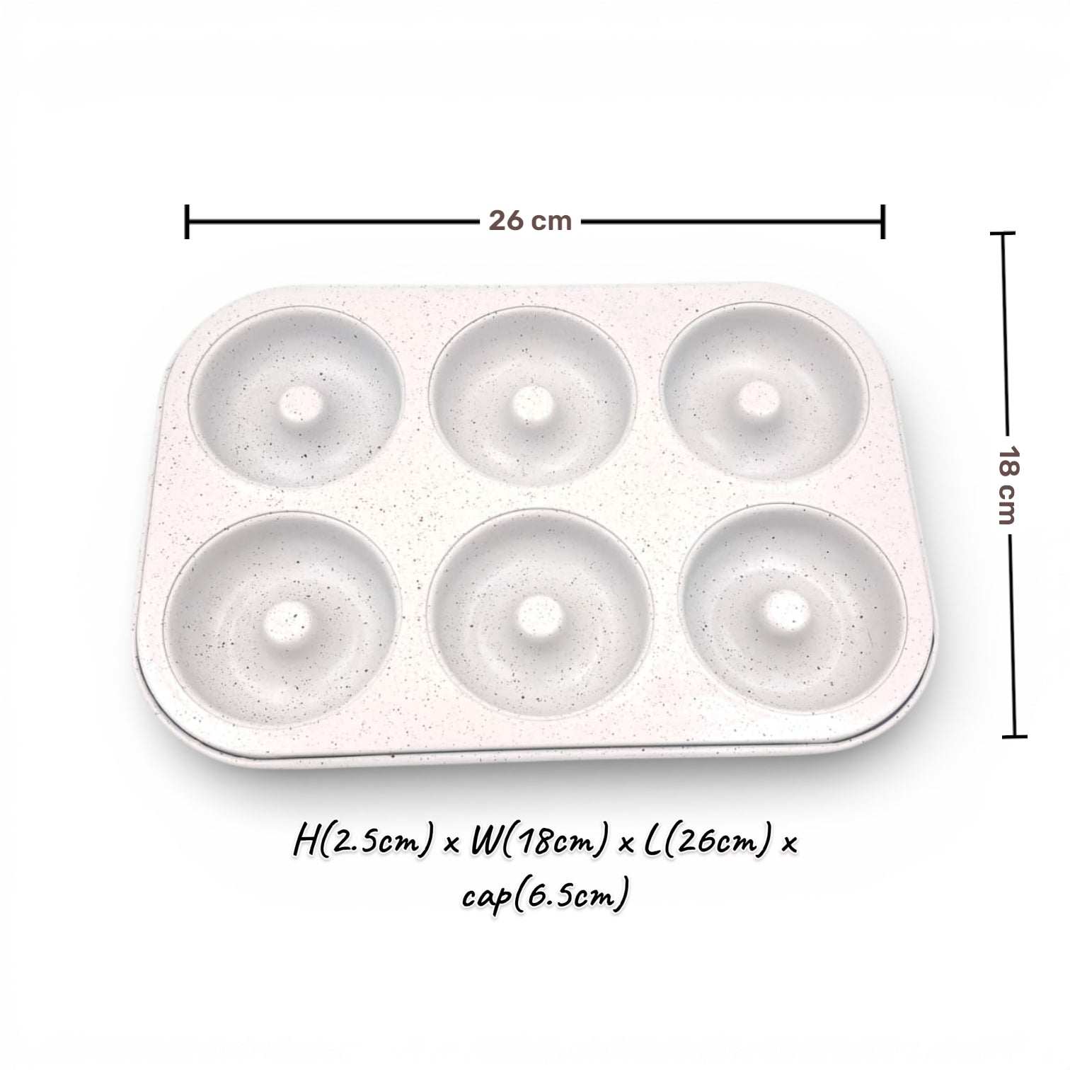 Granite 6-Cup Non-Stick Donut Baking Pan – Mini Doughnut Cake Tray for Sweet & Savoury Baking (2.5H x 26L x 18W CM) - Damoo