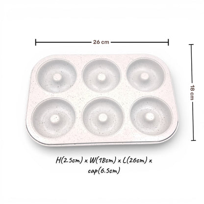 Granite 6-Cup Non-Stick Donut Baking Pan – Mini Doughnut Cake Tray for Sweet & Savoury Baking (2.5H x 26L x 18W CM) - Damoo