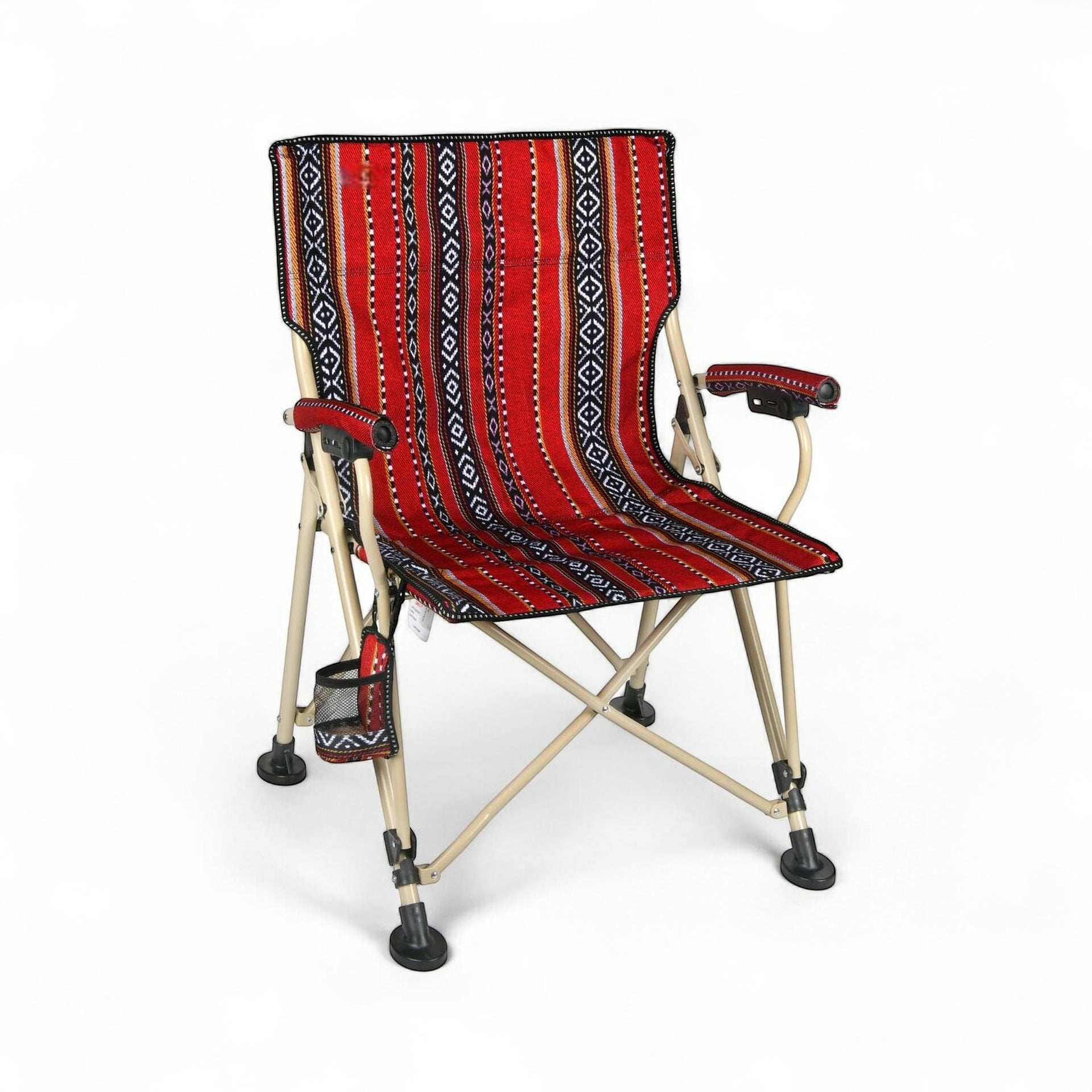 Foldable Heritage Sadu Camping Chair – Traditional Red Arab Design with Cup Holder & Armrests – Heavy-Duty Portable Outdoor Chair for Desert, Beach, BBQ, Travel, Fishing, Picnic & Majlis