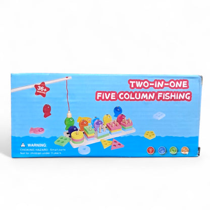 2-in-1 Wooden Fishing Game & Shape Sorting Toy – Five Column Educational Puzzle | Montessori Learning Toy for Toddlers & Kids (36+ Months) - Damoo