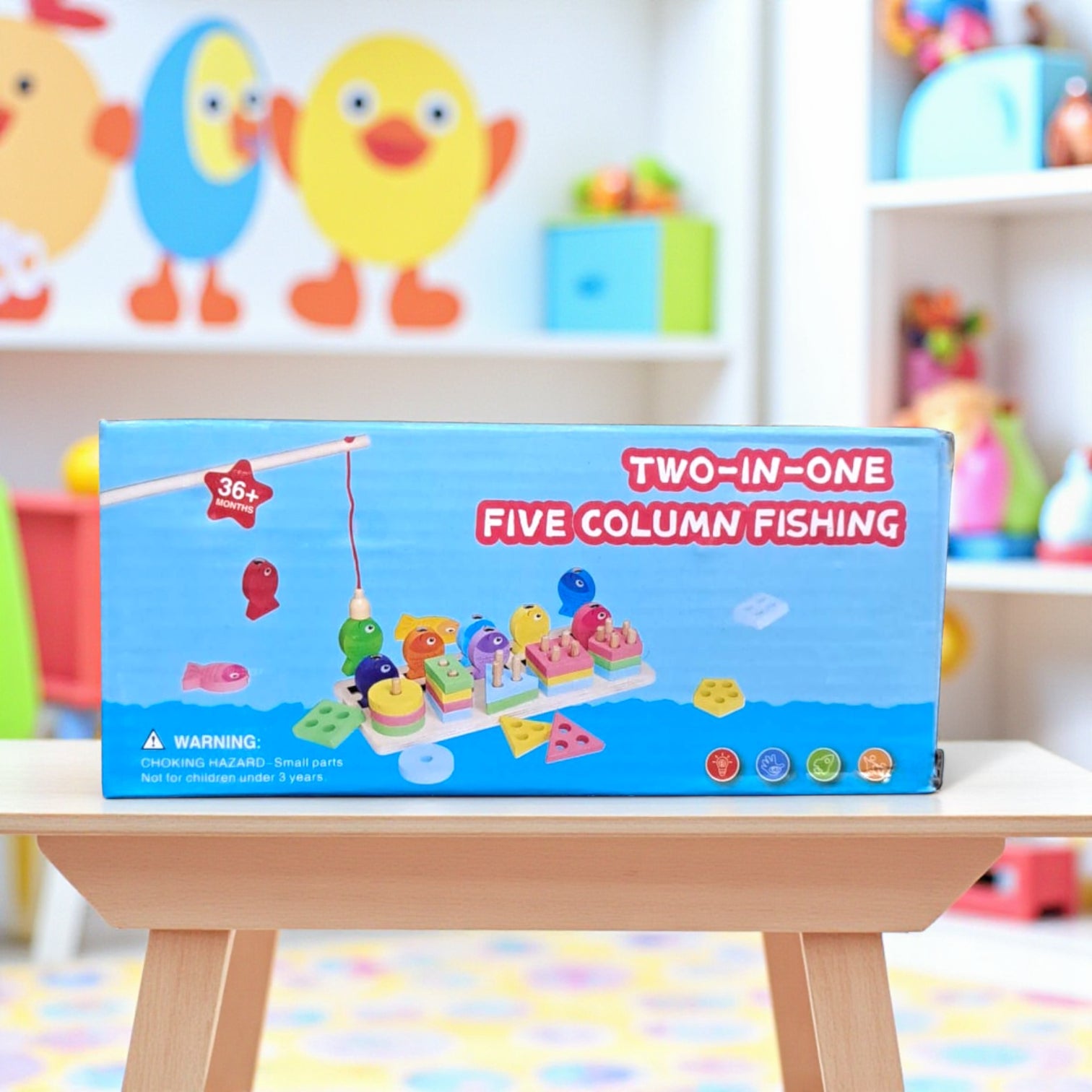 2-in-1 Wooden Fishing Game & Shape Sorting Toy – Five Column Educational Puzzle | Montessori Learning Toy for Toddlers & Kids (36+ Months) - Damoo