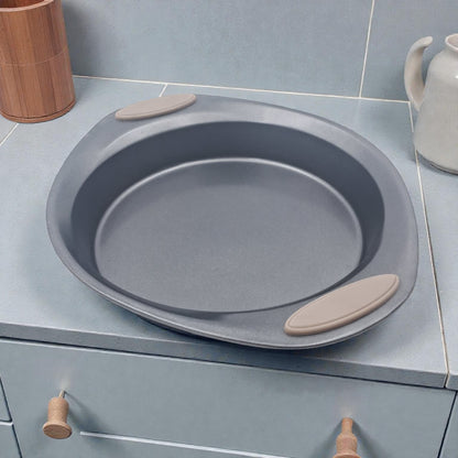 MSLE Marble Coating Nonstick Round Cake Baking Pan with Silicone Handles – Carbon Steel Bakeware for Even Baking (5H x 31L x 26W CM) - Damoo