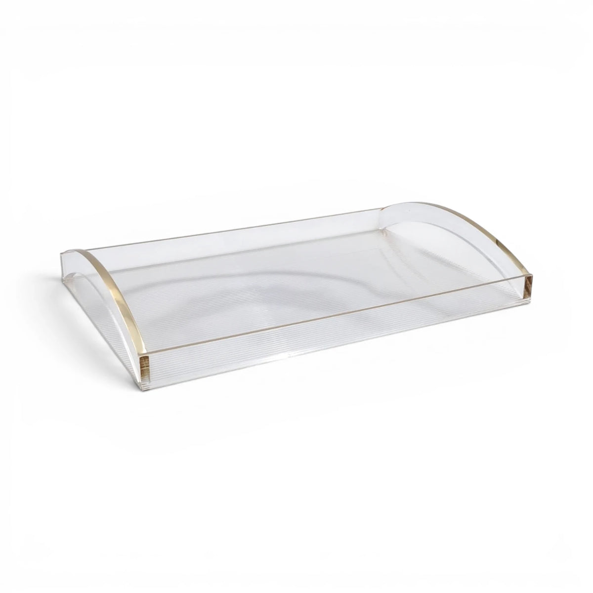 Modern Acrylic Serving Tray with Gold & Silver Handle Design – Clear Rectangular Organizer Tray (7H x 45L x 30W CM) - Damoo