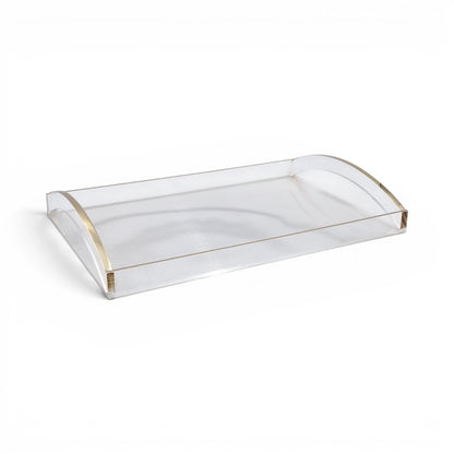 Modern Acrylic Serving Tray with Gold & Silver Handle Design – Clear Rectangular Organizer Tray (7H x 45L x 30W CM) - Damoo