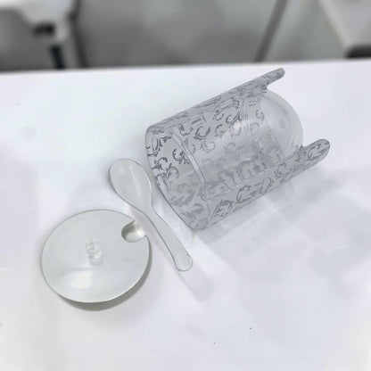 Acrylic Sugar Jar with Lid and Spoon, Clear Condiment Container with Serving Spoon, Kitchen Counter Sugar Pot, Decorative Storage Jar Available in 2 Designs - Damoo