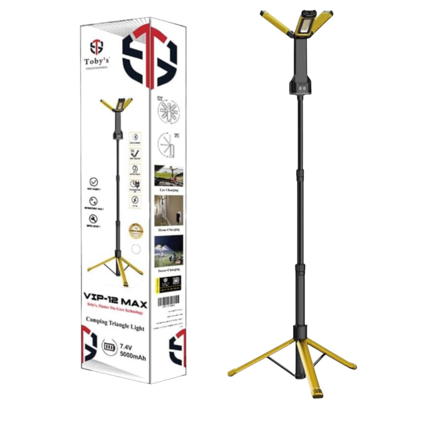 Toby’s VIP12 Max Camping Light – 5000mAh Rechargeable LED Outdoor Light with Tripod Stand | Multi-Mode Yellow & White Brightness up to 10000LM | Perfect for Camping, BBQ, Picnic & Desert Adventures - Damoo