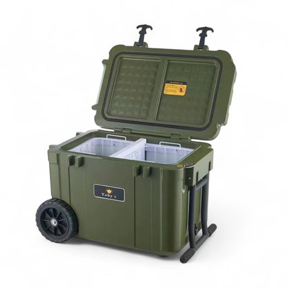 Toby's Portable Car Refrigerator 55L – Outdoor Camping Electric Cooler with Wheels, Fast Cooling, Dual Zone & 12V/24V Car & Home Use