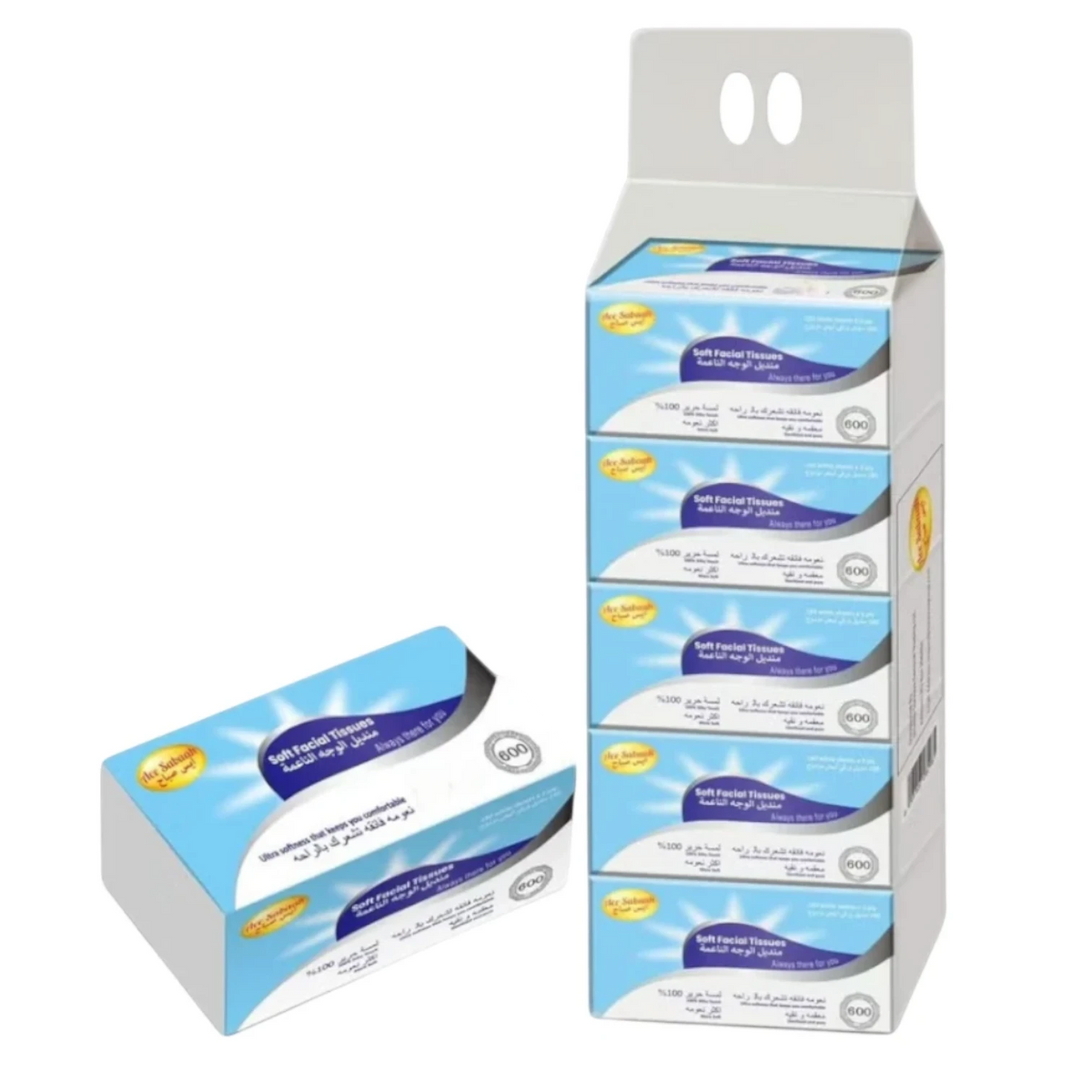 Ace Sabaah Soft Facial Tissues, 600 Sheets per Box (Pack of 5) | Ultra Soft, Sterilized & Silky Touch Tissues - Damoo