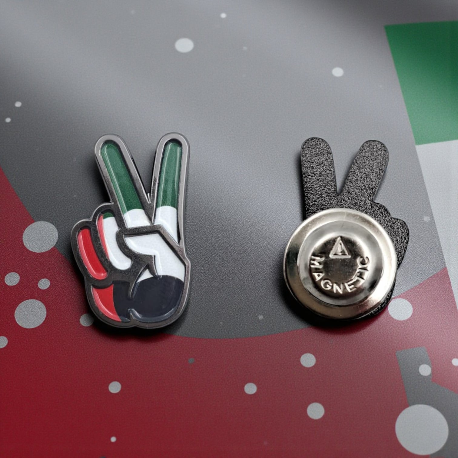 UAE Flag Victory Hand Magnetic Pin – Peace Sign Enamel Lapel Badge | 3cm x 1.5cm National Day Patriotic Accessory - Damoo