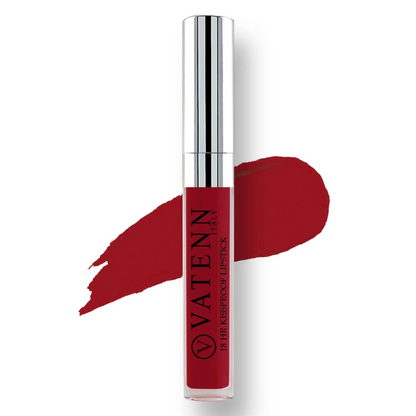 Vatenn Italy 18Hrs Kissproof Liquid Lipstick – Shade 08 Deep Red. Bold classic matte red lip color, transfer-proof, waterproof, non-drying & ultra-pigmented with 18hr long wear. - Damoo