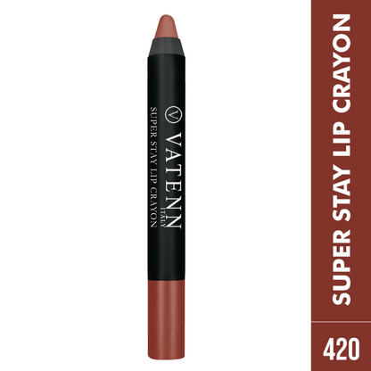 Vatenn Italy Super Stay Lip Crayon Lipstick 420 – 18H Long-Lasting Waterproof Matte, Non-Drying Creamy Finish with Vitamin E & Honey Nectar - Damoo