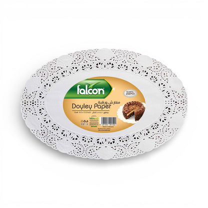 Falcon Oval Doyley Paper Serving Mats – Decorative Lace Food Presentation Paper, Grease-Absorbing & Food-Safe, Ideal for Cakes, Pastries & Catering ( Pack of 250) - Damoo
