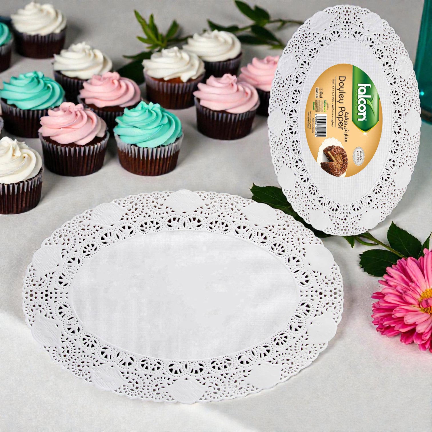 Falcon Oval Doyley Paper Serving Mats – Decorative Lace Food Presentation Paper, Grease-Absorbing & Food-Safe, Ideal for Cakes, Pastries & Catering ( Pack of 250) - Damoo