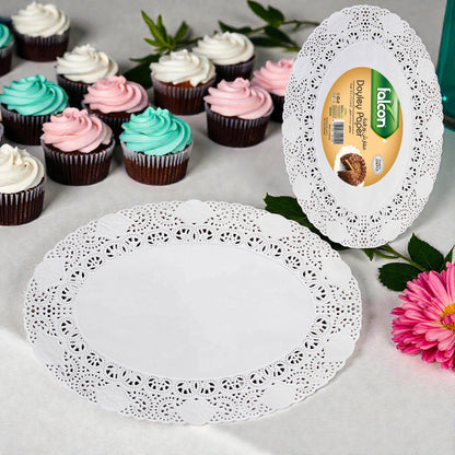 Falcon Oval Doyley Paper Serving Mats – Decorative Lace Food Presentation Paper, Grease-Absorbing & Food-Safe, Ideal for Cakes, Pastries & Catering ( Pack of 250) - Damoo