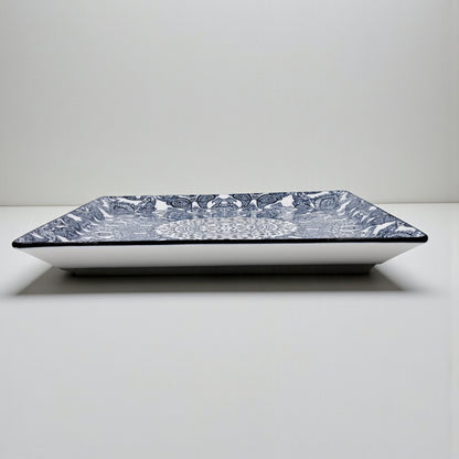 Ceramic Square Plate 26.5 x 26.5 cm | Blue Arabesque Pattern | Premium Glazed Stoneware Serving Plate | Dishwasher & Microwave Safe | Two Designs – Light Blue / Dark Blue