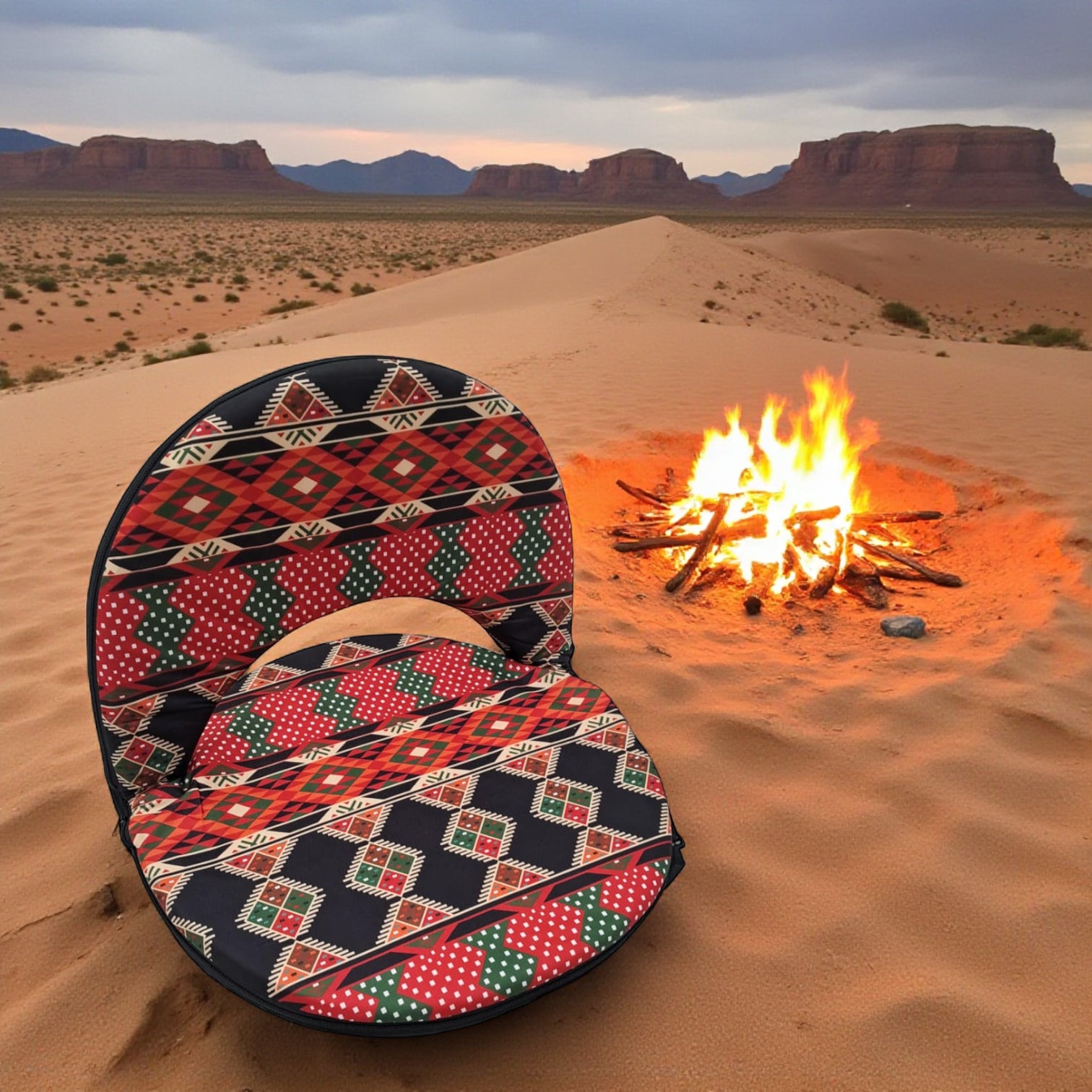 Folding Floor Chair with Backrest – Portable Cushion Seat for Gaming, Meditation, Camping & Home – Tribal Black & Red Pattern – W49 x H42 x L52 cm