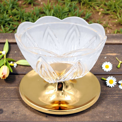 FURSAN Luxury Acrylic Date Bowl with Lid & Gold Stainless Steel Base – Elegant Candy & Dessert Serving Dish (21H x 14L × 14W CM) - Damoo