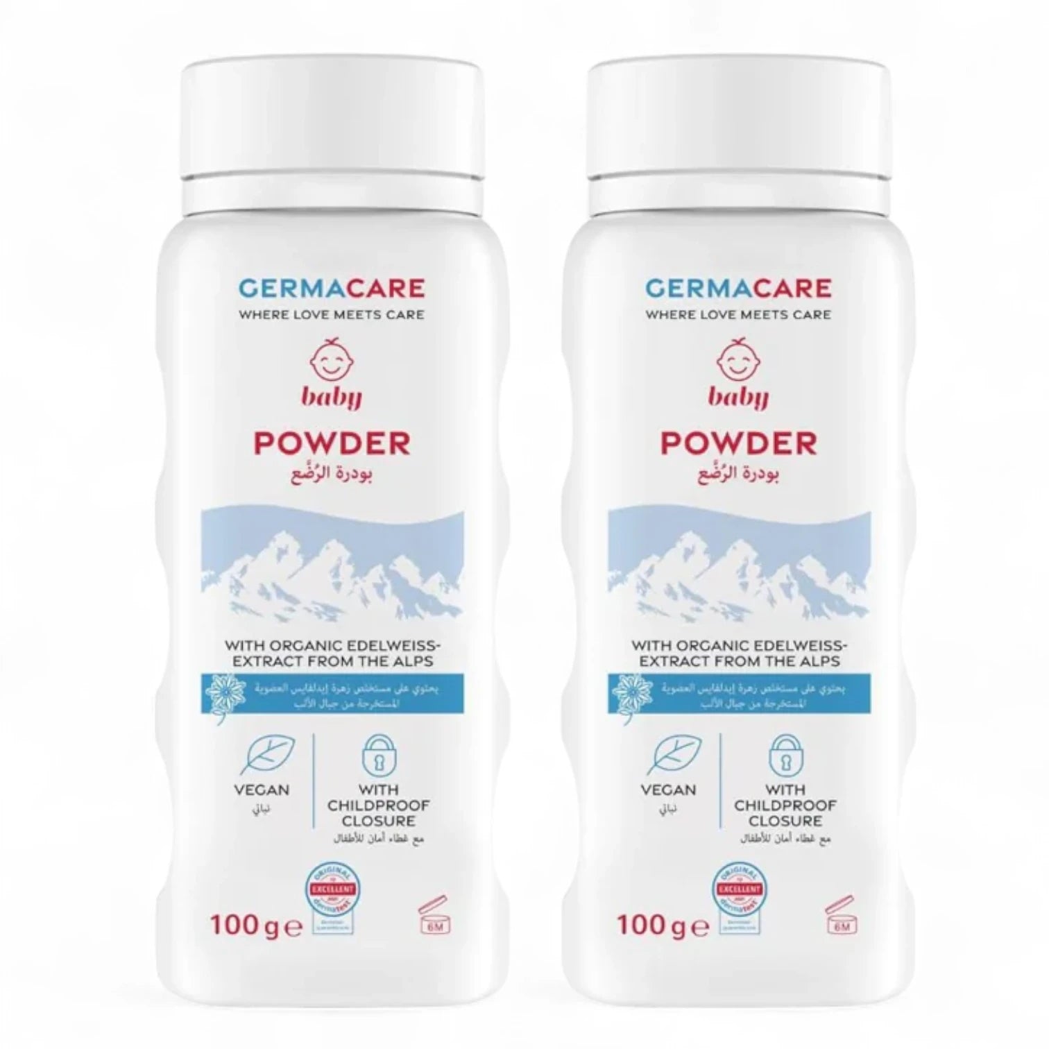 Germacare Talc-Free Baby Powder – 2 x 100g | With Organic Edelweiss Extract | Gentle Skin Protection for Babies | Hypoallergenic Formula - Damoo