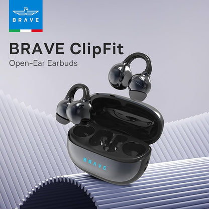 BRAVE ClipFit E-31 Wireless Open-Ear Earbuds – Black | Bluetooth 5.4 | Intelligent Touch Control | Adaptive Secure Fit Earphones