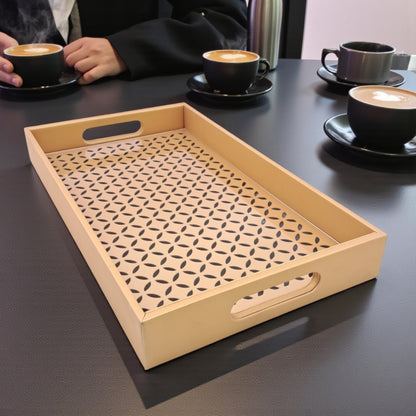 Large Decorative Serving Tray with Cut-Out Pattern | Multipurpose Rectangle Ottoman & Coffee Table Tray | Premium Home Décor Organizer for Dining, Kitchen, Living Room & Office | H(5cm) x W(26cm) x L(45.5cm) - Damoo