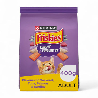 FRISKIES® Adult Surfin' Favourites Dry Cat Food – Mackerel, Tuna, Salmon & Sardine Flavours | Complete Balanced Nutrition | No Artificial Additives - Damoo