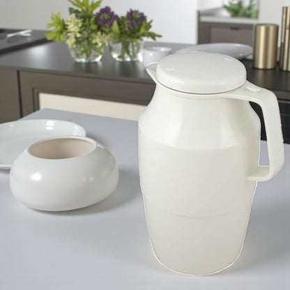 Helios Insulated Vacuum Jug 2.0L – White | Premium Plastic Thermos Flask with Q100 Glass Insert | German-Made Double-Wall Design for Excellent Heat Retention - Damoo