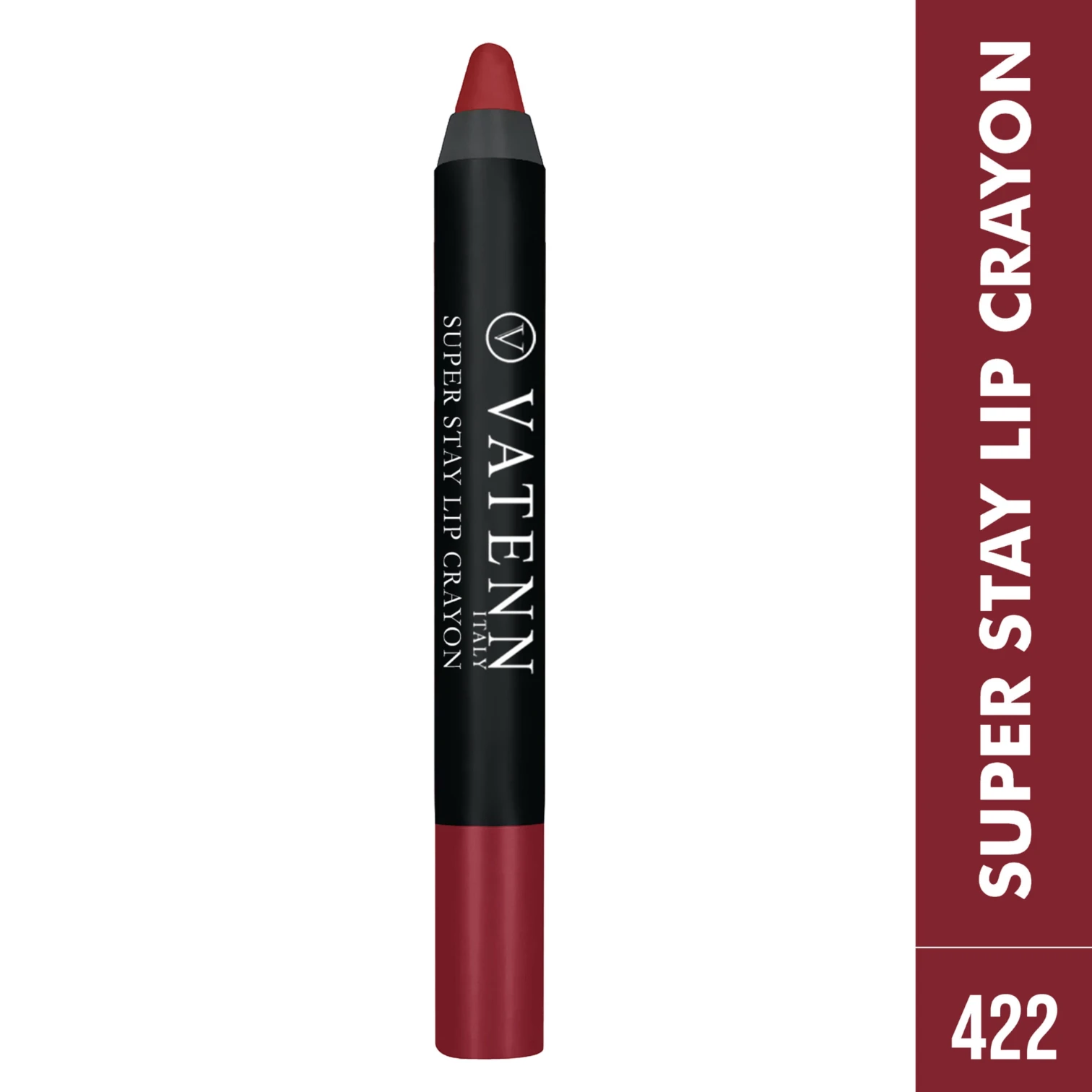 Vatenn Italy Super Stay Lip Crayon Lipstick – Shade 422 HYPNOTIC RED, Long-Lasting Matte Cream Finish, Non-Drying Hydrating Formula with Honey Nectar - Damoo