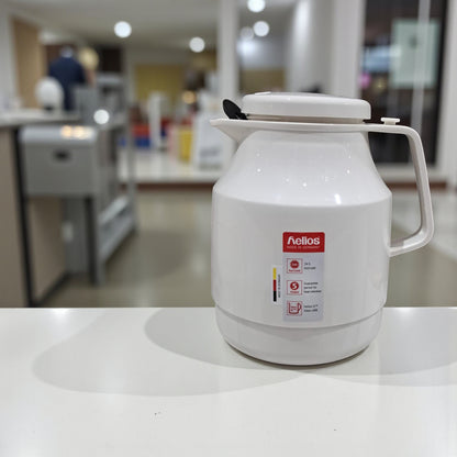 Helios Insulated Vacuum Jug 1.0L – White | Premium Plastic Thermos Flask with Q100 Glass Insert | German-Made Double-Wall Design for Excellent Heat Retention - Damoo