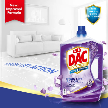 DAC Gold Multi-Purpose Disinfectant & Liquid Cleaner Lavender – 3L + 1L Offer Pack, Kills 99.9% of Germs & Bacteria, Long-Lasting Freshness & All-Purpose Home Cleaning Solution - Damoo