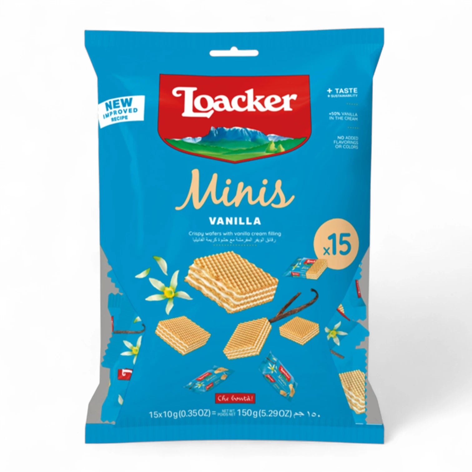 Loacker Minis Vanilla Wafers – 150g | Pack of 15 Bite-Sized Crispy Wafers with Creamy Vanilla Filling - Damoo