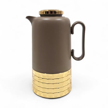 GERMAX Original Modern Matte Vacuum Flask 1L – Premium Gold & Silver Base Thermos | Double-Wall Insulated | 12H Heat / 24H Cold | Arabic Coffee & Tea Pot - Damoo