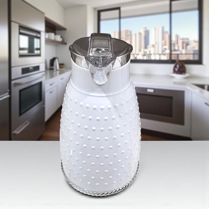 Ansa Premium White Insulated Thermos Flask – Elegant Dotted Design with Chrome or Gold Finish – 1L Vacuum Jug for Hot & Cold Beverages - Damoo