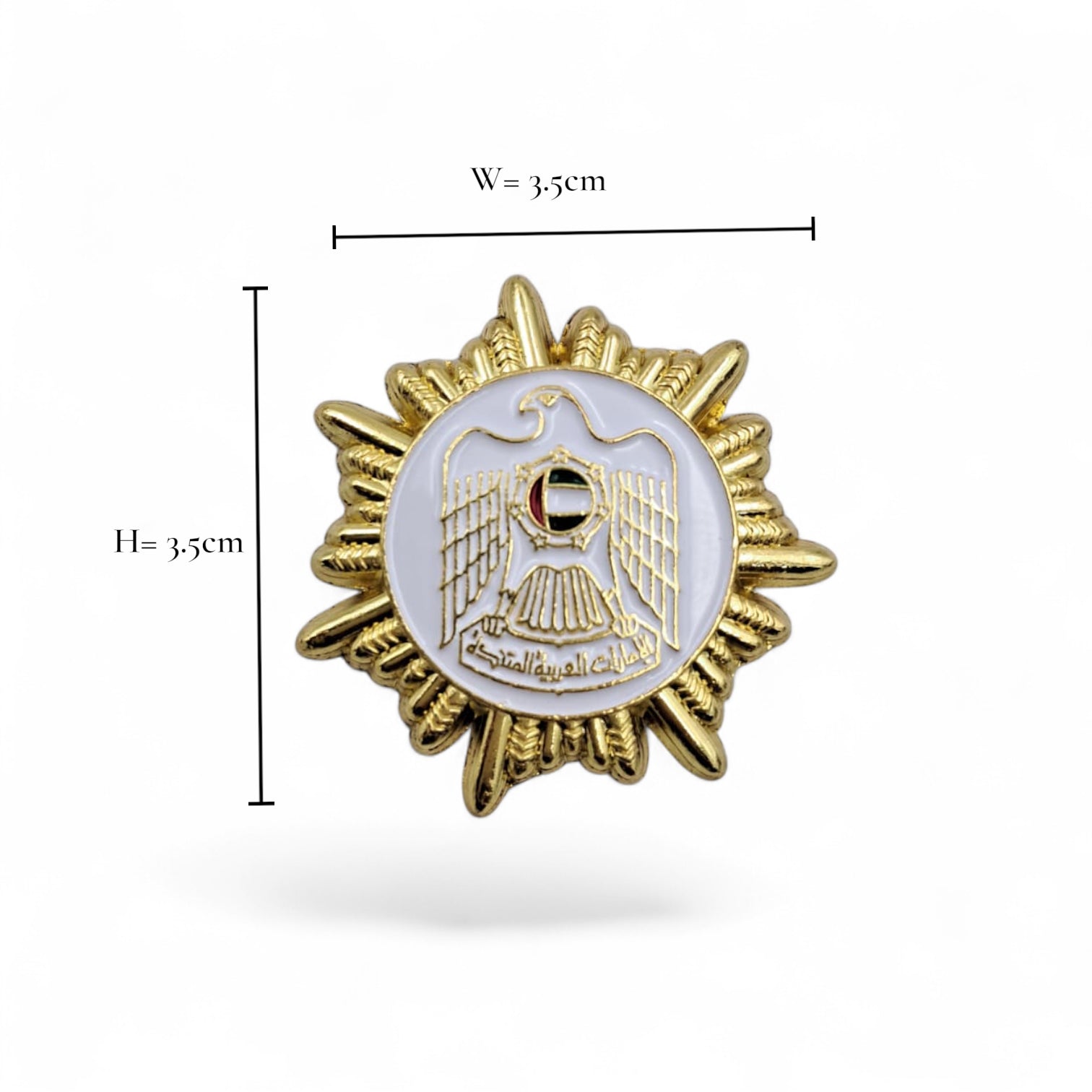UAE National Emblem Gold Magnetic Pin Badge – Round Enamel Lapel Brooch with Eagle Design | 3.5cm Commemorative Accessory - Damoo