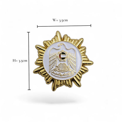 UAE National Emblem Gold Magnetic Pin Badge – Round Enamel Lapel Brooch with Eagle Design | 3.5cm Commemorative Accessory - Damoo