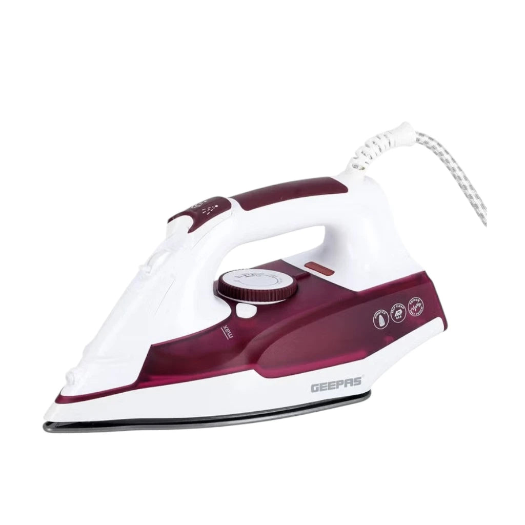Geepas 2400W Powerful Steam Iron with Non-Stick Soleplate – 240ml Water Tank, Vertical Steam & Spray Function, Self-Cleaning, 5-Mode Temperature Dial for Clothes, Curtains & Upholstery | GSI7809 - Damoo
