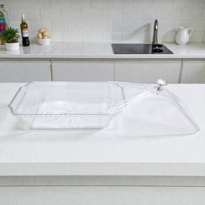 Luxury Acrylic Rectangle Candy Box & Serving Tray with Dome Cover – Crystal-Style Dessert Storage for Sweets, Snacks, Chocolates & Pastries – Silver Clear Lid - Damoo
