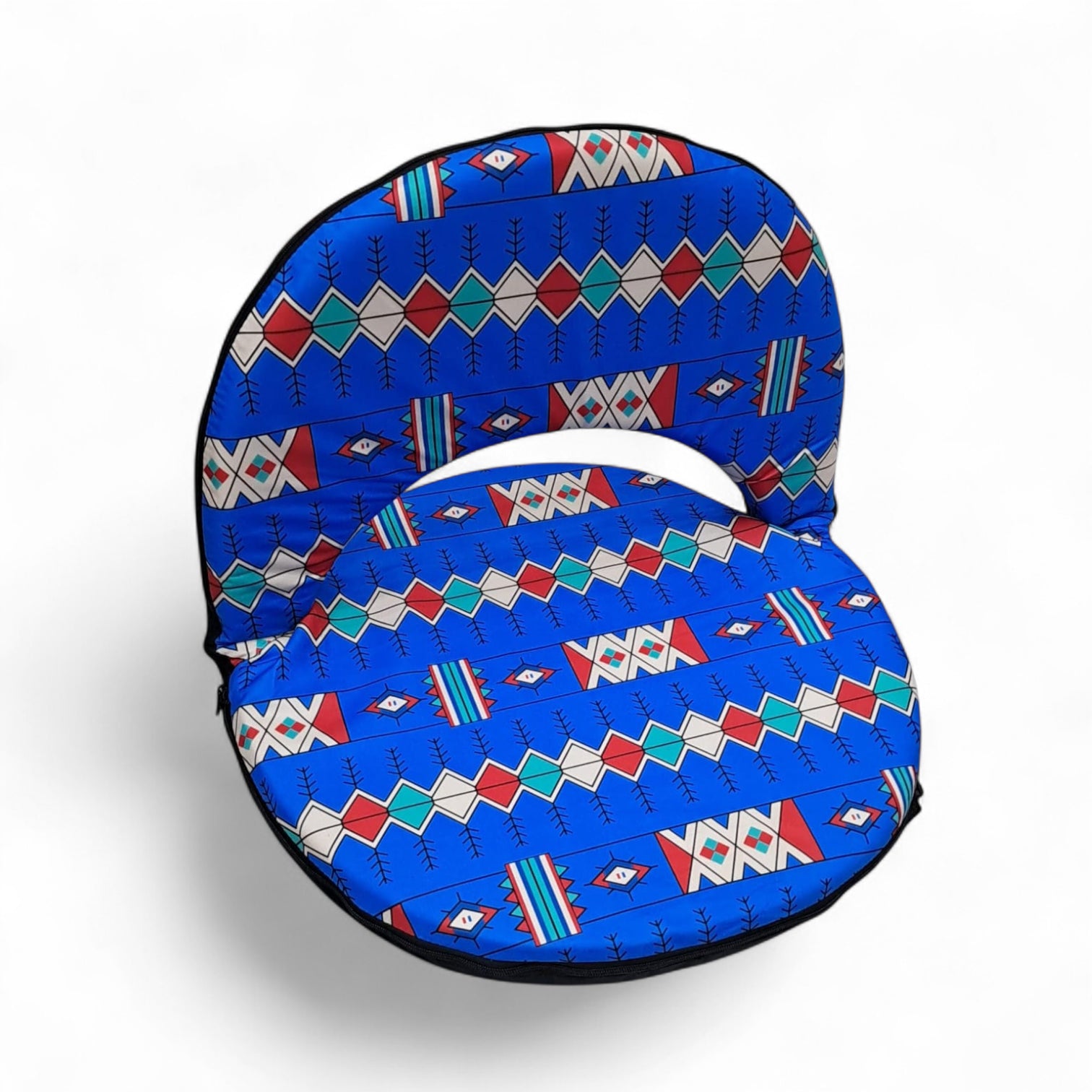 Folding Floor Chair with Backrest – Portable Comfortable Cushion Seat for Gaming, Meditation, Camping & Home Use – Tribal Blue Pattern – W49 x H40 x L53 cm