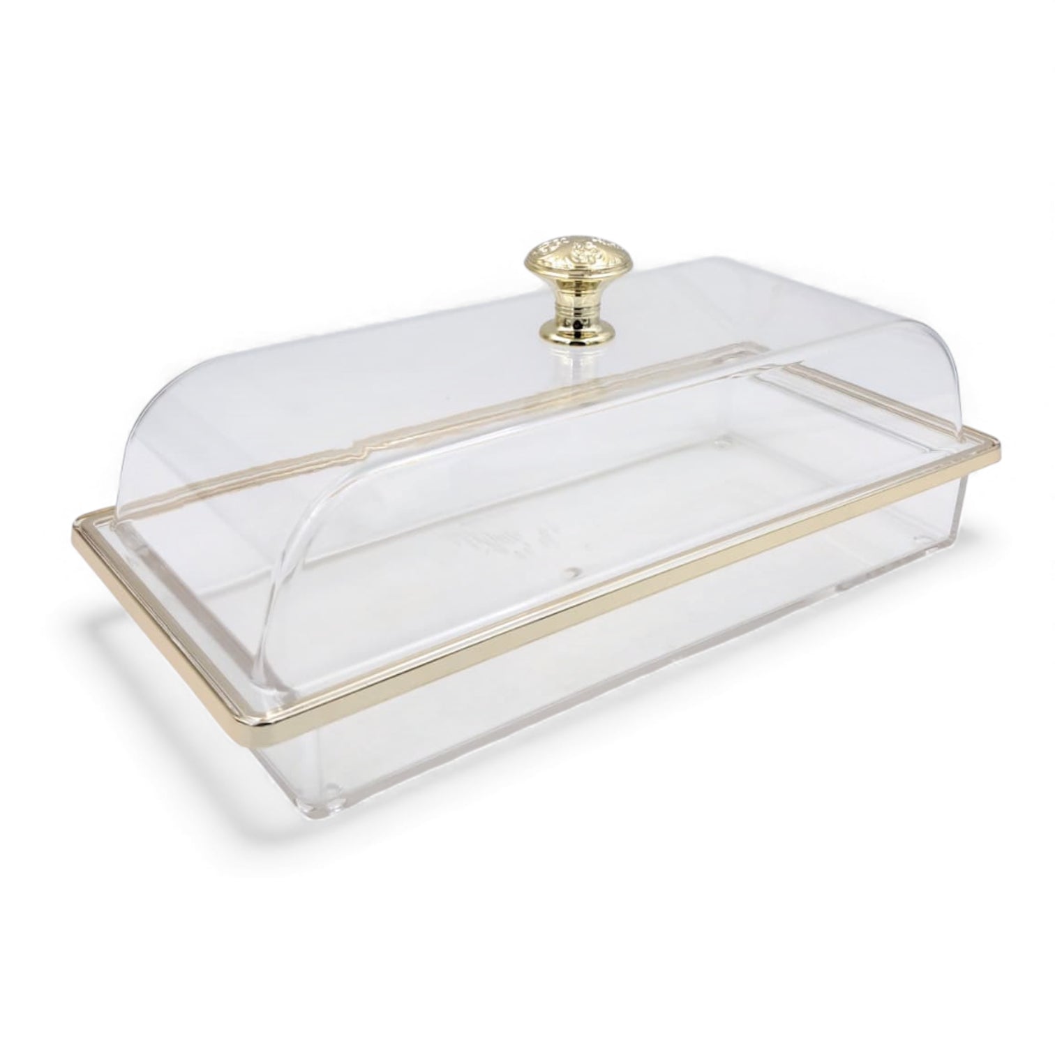 Multifunctional Rectangular Acrylic Cake Stand with Clear Dome Lid – Serving Tray & Pastry Display for Parties, Kitchen & Buffet – Gold & Silver Knob Options (H13cm × L29.5cm × W13.5cm × Cap26cm × Base26cm) - Damoo