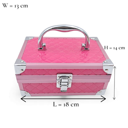 Premium Aluminum Jewelry Storage Box with Mirror & Removable Velvet Organizer – Compact Makeup & Accessories Case (H14cm x W13cm x L18cm) - Damoo