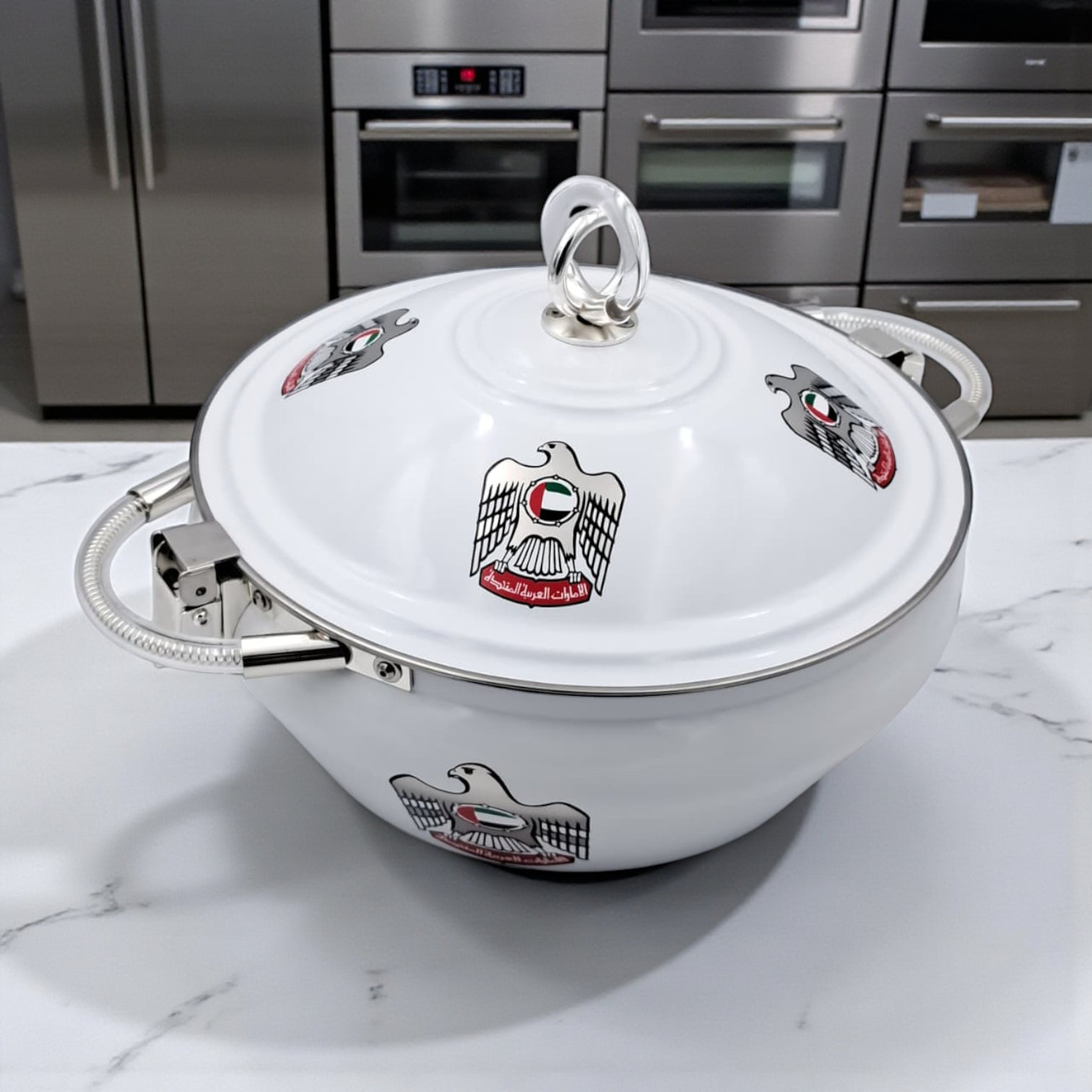 Ansa UAE National Emblem Hotpot 6 Liter – Premium Stainless Steel Double-Wall Insulated Casserole with Locking Lid & Handles – Elegant Food Warmer for Home & Events - Damoo