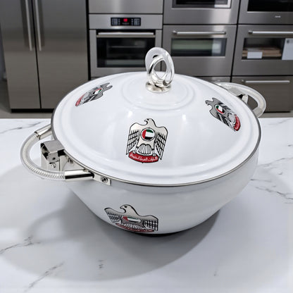 Ansa UAE National Emblem Hotpot 6 Liter – Premium Stainless Steel Double-Wall Insulated Casserole with Locking Lid & Handles – Elegant Food Warmer for Home & Events - Damoo