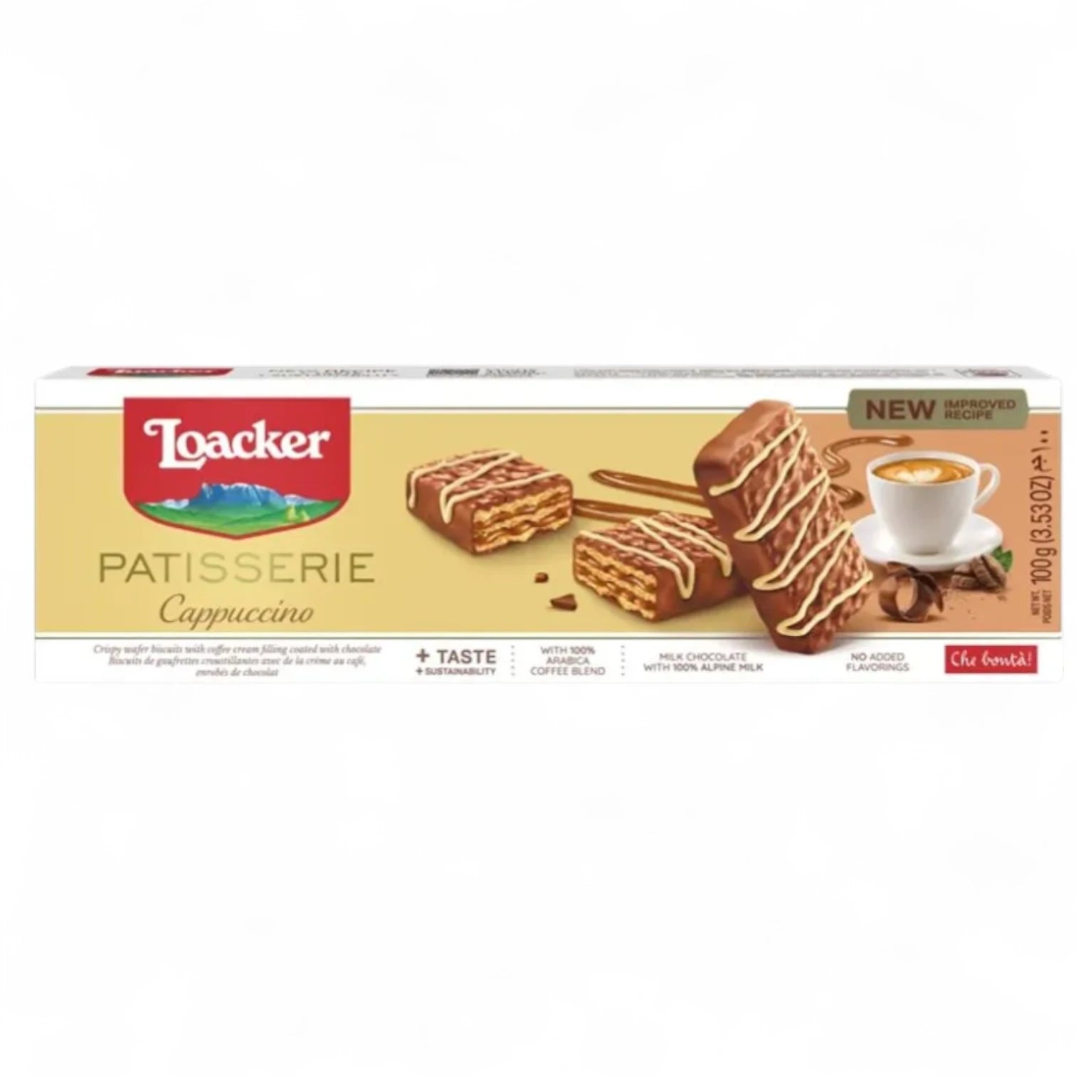 Loacker Patisserie Cappuccino Wafers – 100g | Crispy Wafer Biscuits with Rich Coffee Cream & Chocolate Coating - Damoo