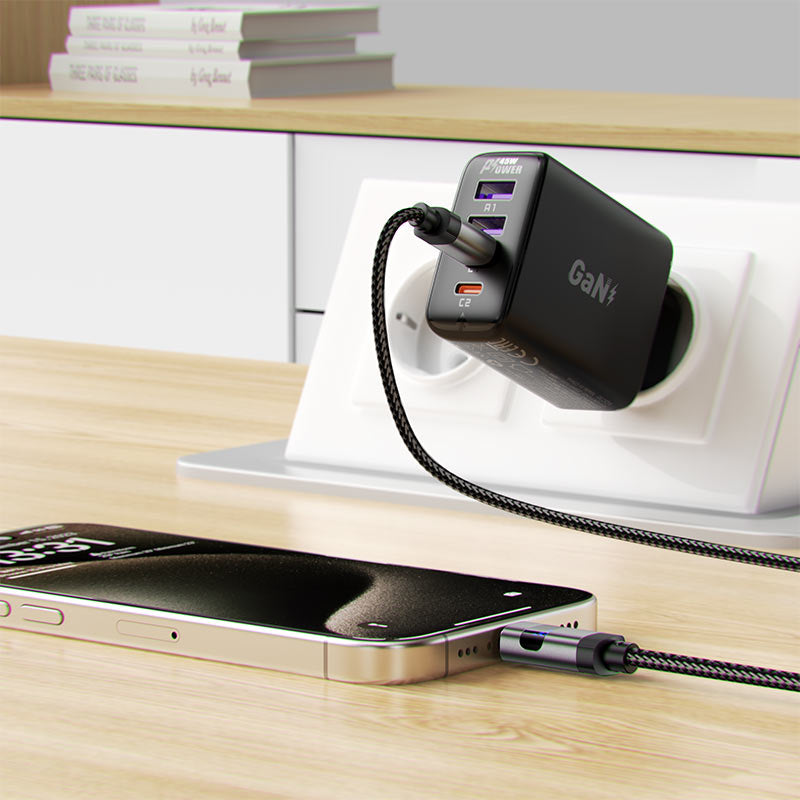 كابل شحن مغناطيسي ACEFAST Acewire Pro C11-03 من USB-C إلى USB-C، بطول 1.2 م، مضفّر بالنايلون الأسود، شحن سريع 60 واط ونقل بيانات USB 2.0